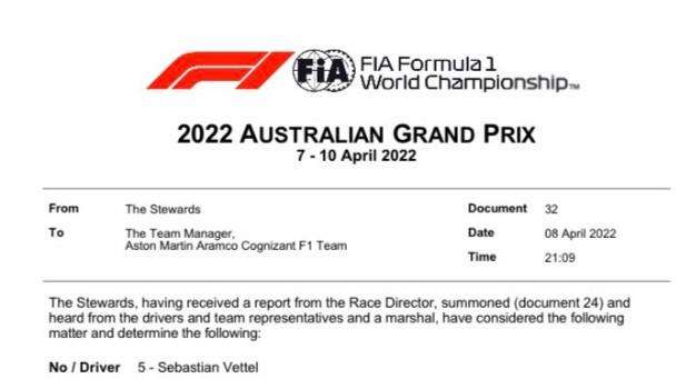 Formula 1 | Australia, Vettel ha infranto l'articolo 26.7: sanzionato