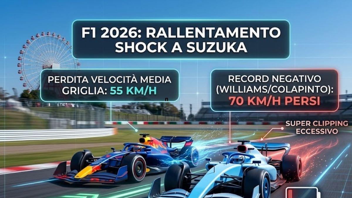 F1 | Suzuka: le vetture 2026 crollano di velocità dopo la 130R. I dati sul clipping