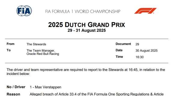 F1 | Red Bull, Verstappen convocato: penalità o warning per Max?