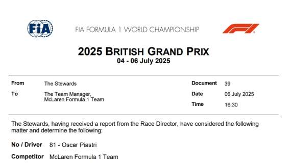 F1 | UFFICIALE, penalità Piastri a Silverstone: la spiegazione FIA