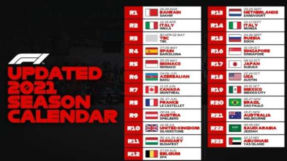 F1 / Il Calendario ufficiale 2021: dopo il Bahrain subito Imola! Ecco le 23 gare!