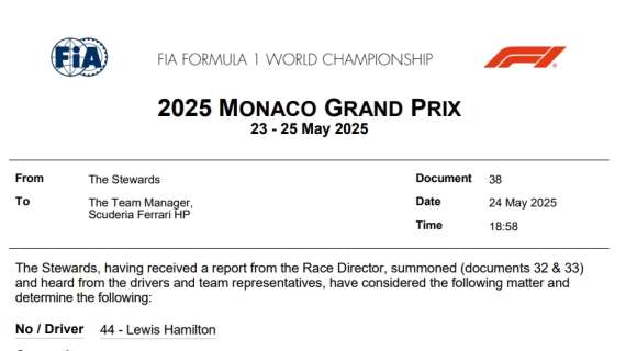 F1 | UFFICIALE, Ferrari: batosta Hamilton. Penalità a Monaco per impeding su Verstappen