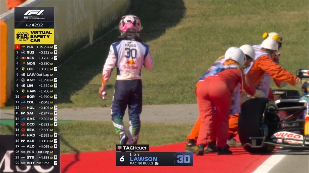 F1 | Lawson nei guai a Barcellona: la sua Racing Bulls si ferma