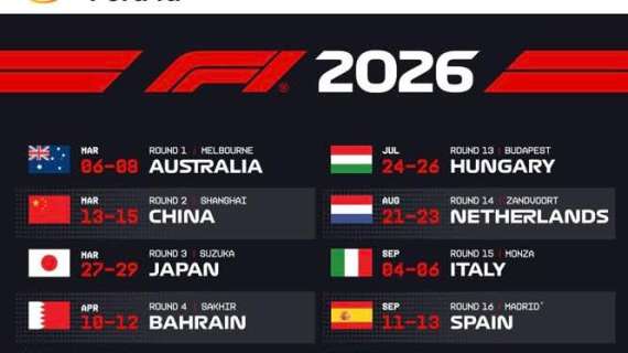 F1 | Calendario 2026 ufficiale: le date e l'ordine dei 24 gp
