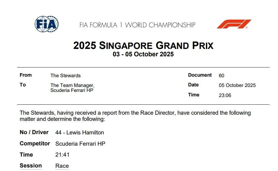 F1 News - Ufficiale, la Ferrari di Hamilton è in penalità! Guida pericolosa...