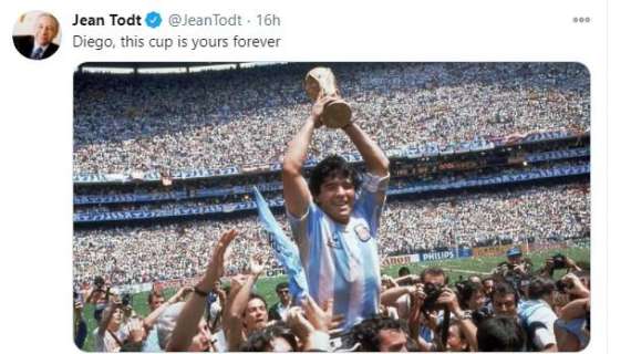 F1 / Morte Maradona, Todt: "Questa coppa sarà tua per sempre"