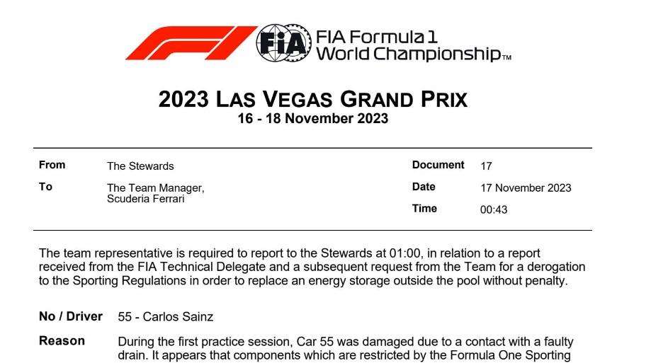 F1 | Ferrari convocata dai commissari: Sainz rischia la penalità senza deroga