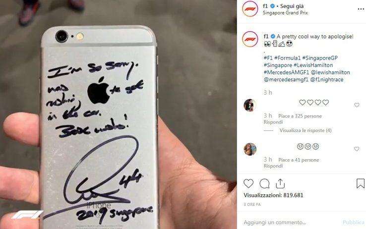 F1 / Mercedes, Hamilton si scusa e autografa lo smartphone del tifoso
