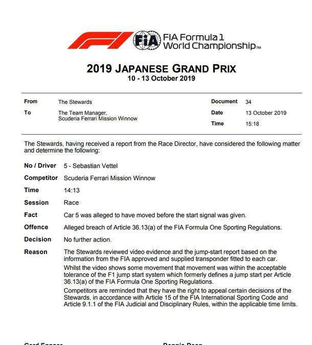 F1 / Ferrari, la FIA comunica perché non ha penalizzato Vettel