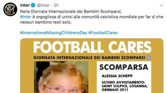 Giornata Internazionale dei Bambini Scomparsi: l'impegno dell'Inter "per far sì che nessun bambino resti solo"