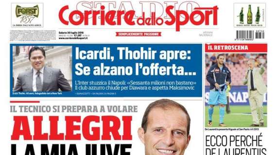 Prima pagina CorSport - Thohir apre alla cessione di Icardi, ma l'Inter stuzzica il Napoli