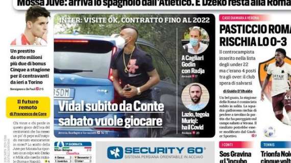 Prima CdS - Vidal subito da Conte: sabato vuole giocare. A Cagliari Godin con Radja 