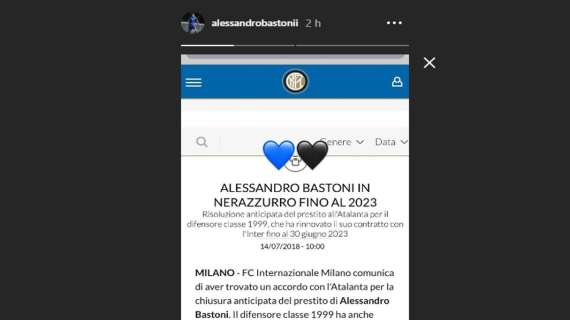 Bastoni, la gioia per l'arrivo all'Inter è tutta su Instagram