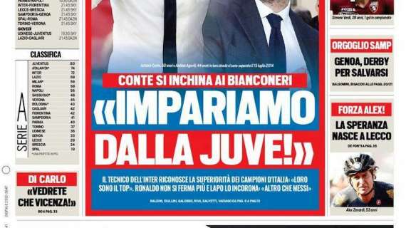 Prima TS - Conte si inchina ai bianconeri: "Impariamo dalla Juve"