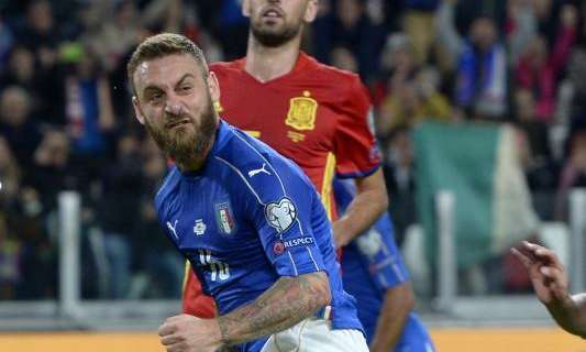 De Rossi su rigore risponde a Vitolo: Italia-Spagna 1-1 
