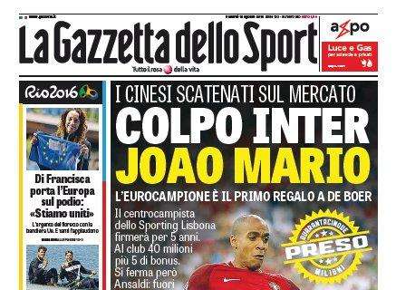 Prima pagina GdS - E' Joao Mario il primo regalo a De Boer