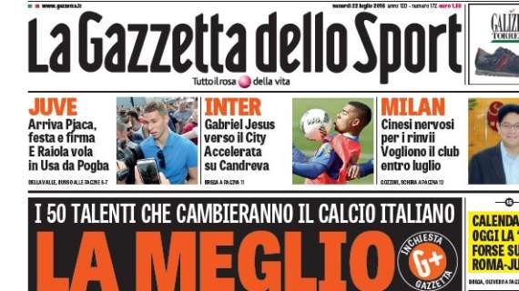 Prima pagina GdS - G. Jesus più vicino al Manchester City, l'Inter accelera per Candreva