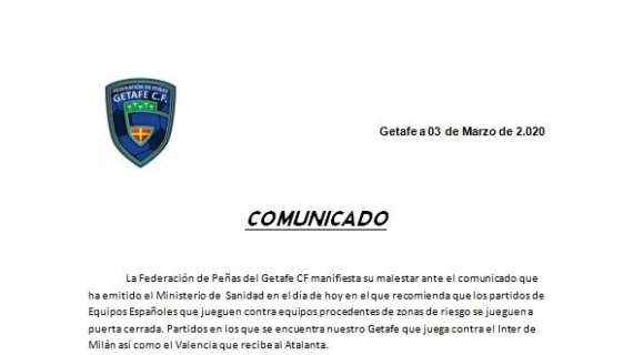 Appello dei tifosi del Getafe: "No alle porte chiuse con l'Inter. Si pensi al blocco dei voli"