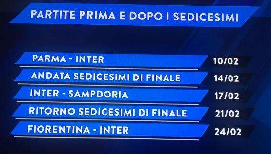 EL, l'andata dei 16esimi tra Parma e Samp. Poi il ritorno e la Fiorentina: il calendario dell'Inter a febbraio