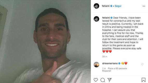 Coronavirus, primo caso in Chinese Super League. Fellaini annuncia: "Sono positivo, state tutti al sicuro"