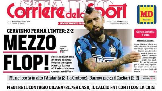 Prima pagina CdS - Mezzo flop. Gervinho ferma l'Inter, Perisic salva Conte a tempo scaduto