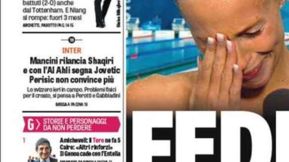 Prime pagine - Mancini rilancia Shaqiri, Perisic non convince più. Jovetic salva i nerazzurri con l'Al Ahli