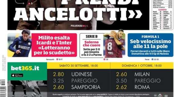 Prima pagina CdS - Milito esalta Icardi e l'Inter