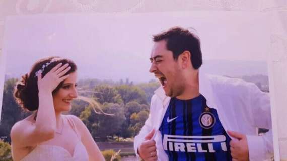 Una maglia dell'Inter sotto l'abito del matrimonio