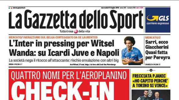 Prime pagine - Inter su Witsel. Joao Mario allo scatto finale, il padre: "L'Inter piace". Adani: "G. Jesus affare"