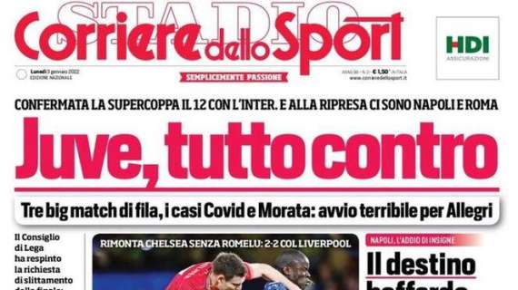 Prima pagina CdS - Supercoppa confermata il 12: Juve, tutto contro