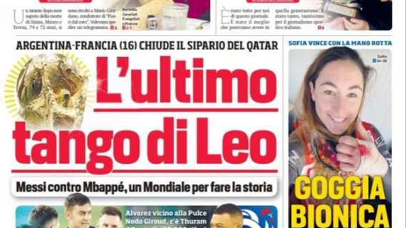 Prima pagina CdS - L'ultimo tango di Leo. Inter, bel pari. Al Napoli Osi e Kvara non bastano