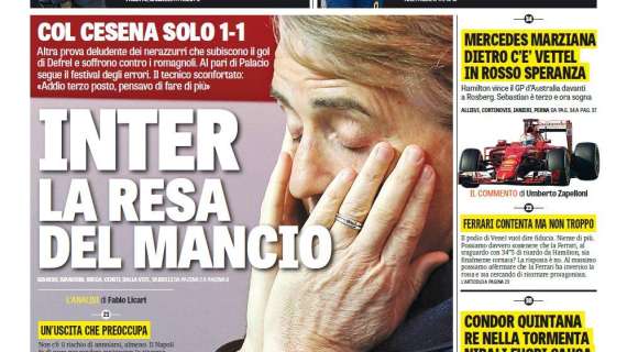 Prime pagine - L'Inter non sa vincere. Mancini si arrende