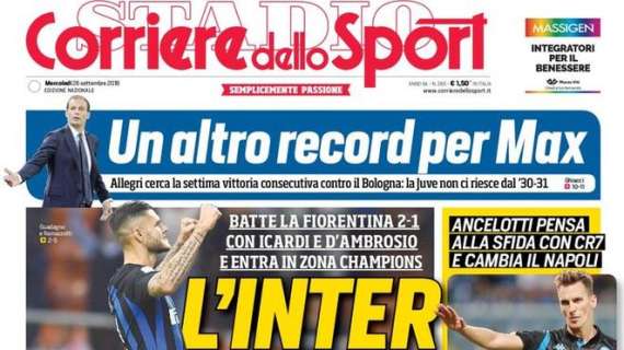 Prima CdS - L'Inter sale: batte la Fiorentina 2-1 ed entra in zona Champions