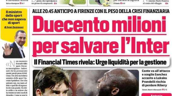 Prima CdS - Duecento milioni per salvare l'Inter. Conte va all'attacco e sceglie Sanchez accanto a Lukaku