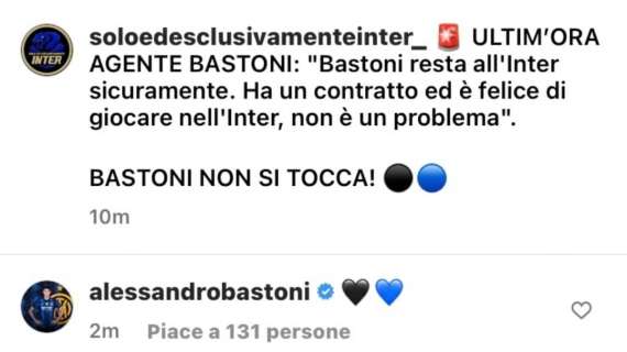 "Bastoni rimane sicuramente all'Inter": il difensore approva le parole dell'agente su Instagram