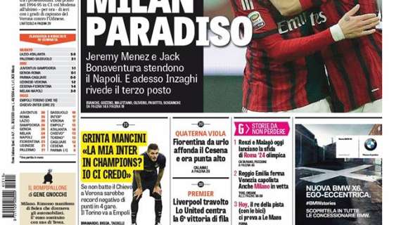 Prime pagine - Grinta Mancini: "Inter in Champions? Io ci credo". Nerazzurri costretti a vincere con il Chievo