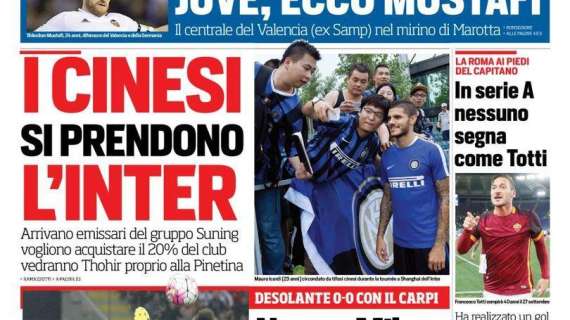 Prime pagine - I cinesi si prendono l'Inter. Thohir vede il Suning alla Pinetina, sarà ceduto il 20% del club