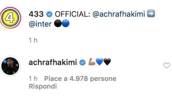 Achraf Hakimi, primo messaggio d'amore all'Inter: cuori nerazzurri su Instagram 