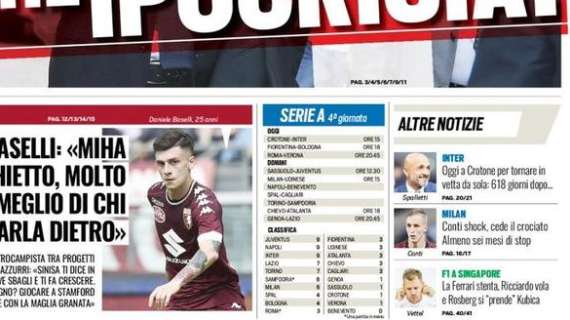 Prima pagina TS - Inter a Crotone per tornare in testa da sola, 618 giorni dopo