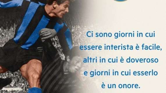 Post Juve-Inter, Zanetti cita Facchetti: "Ci sono giorni in cui essere interisti è un onore"