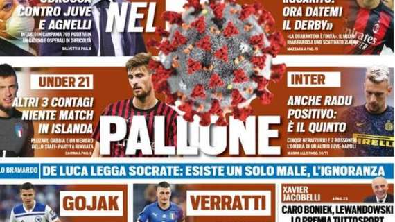 Prima pagina Ts - Inter, anche Radu positivo. Sul derby l'ombra di un nuovo Juve-Napoli