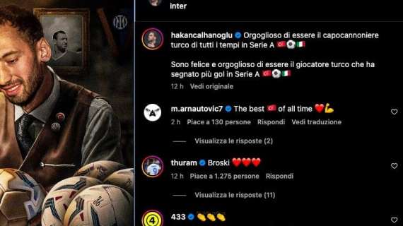 Calhanoglu: "Orgoglioso di essere il capocannoniere turco di tutti i tempi in Serie A". E Arnautovic lo esalta