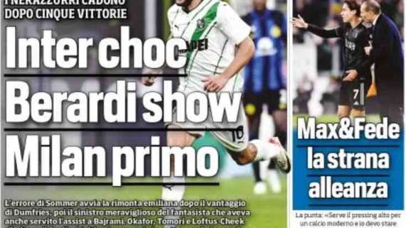 Prima TS - Inter choc, Berardi show. Milan primo. Sassuolo ammazzagrandi