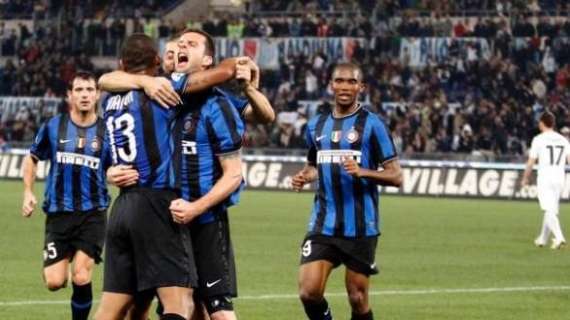 I nerazzurri festeggiano il 2-0 di Motta, lo scorso 2 maggio