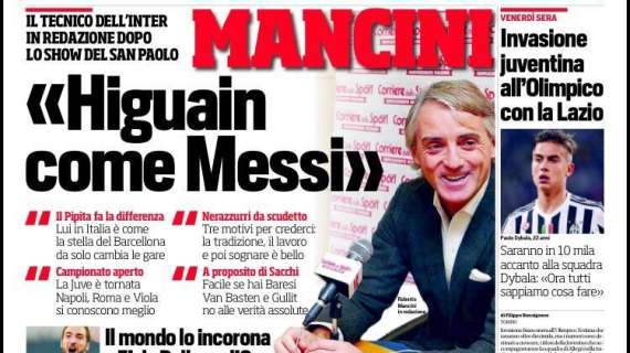 Prime pagine - Mancini: "Higuain come Messi. Inter da scudetto, 3 motivi per crederci". Paradosso nerazzurro