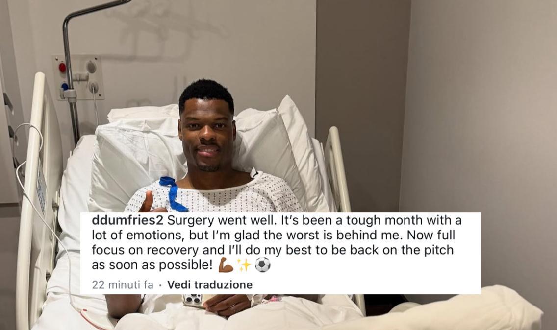 Dumfries rassicura: "Mese duro, ma il peggio è passato. Concentrato per tornare in campo il prima possibile"