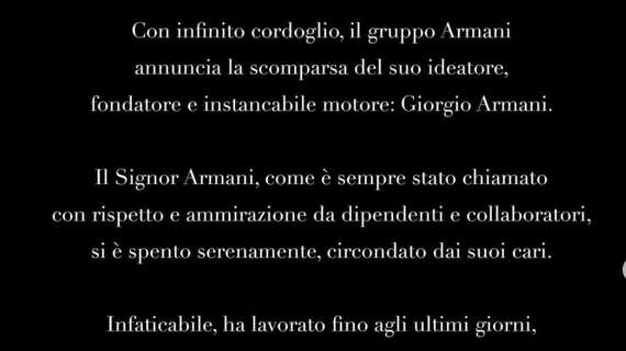 Si è spento il re della moda Giorgio Armani: aveva 91 anni