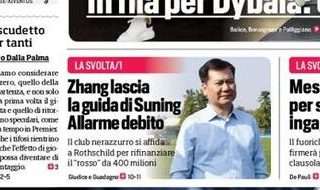 Prima pagina CdS - Zhang lascia la guida di Suning