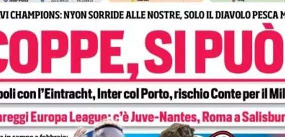 Prima CdS - Coppe, si può! Inter col Porto, rischio Conte per il Milan