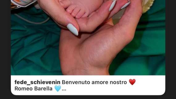 Barella e Schievenin ancora genitori: è nato Romeo, il primo maschietto del centrocampista 